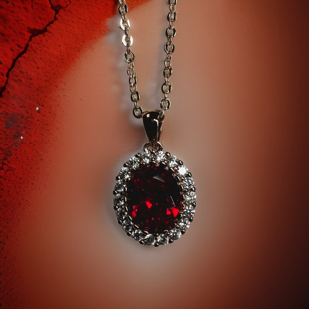 Rose Gold 2.2 ct Ruby 0.2 ct Zircon Vintage Pendant Necklace